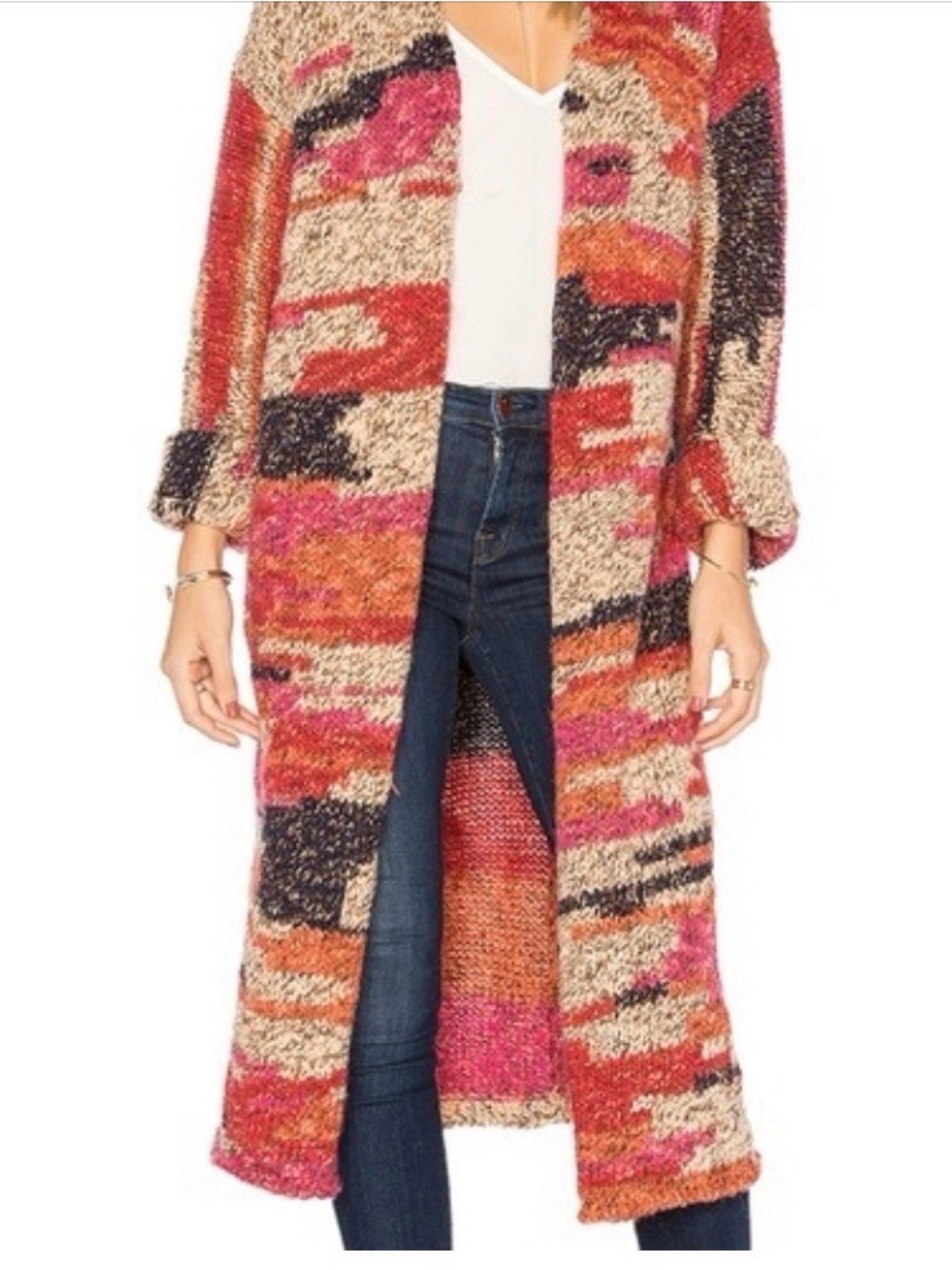Free People Long Open-Front Women’s Multicolor Knit Cardigan Sweater